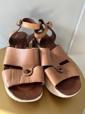 Lilimill Sandals Wedge Italian Genuine Leather Strappy Platform Camel Size 39